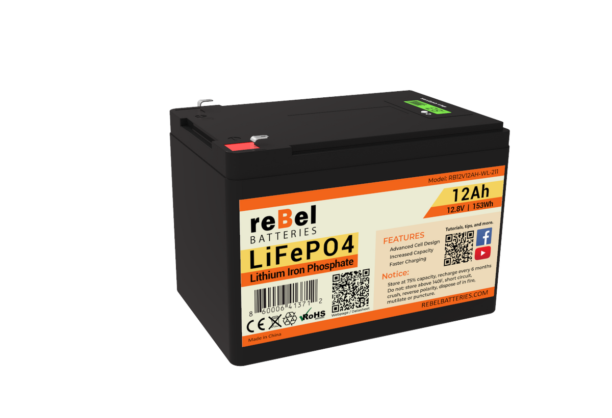 LiFePO4 12V 12Ah 153Wh Rechargeable Lithium Iron Phosphate Battery