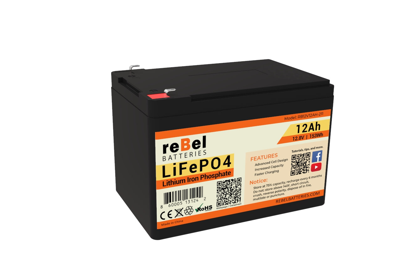 LiFePO4 12V 12Ah 153Wh Rechargeable Lithium Iron Phosphate Battery