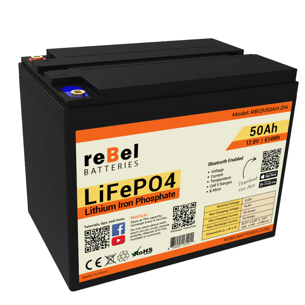 LiFePO4 12V 50Ah 640Wh Rechargeable Smart Lithium Iron Phosphate Batte
