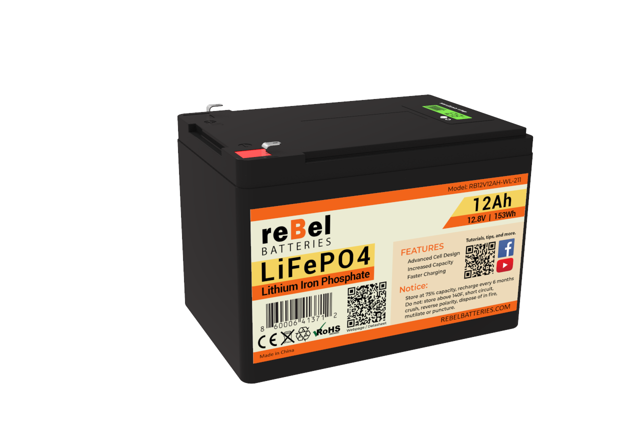 LiFePO4 12V 12Ah 153Wh Rechargeable Lithium Iron Phosphate Battery